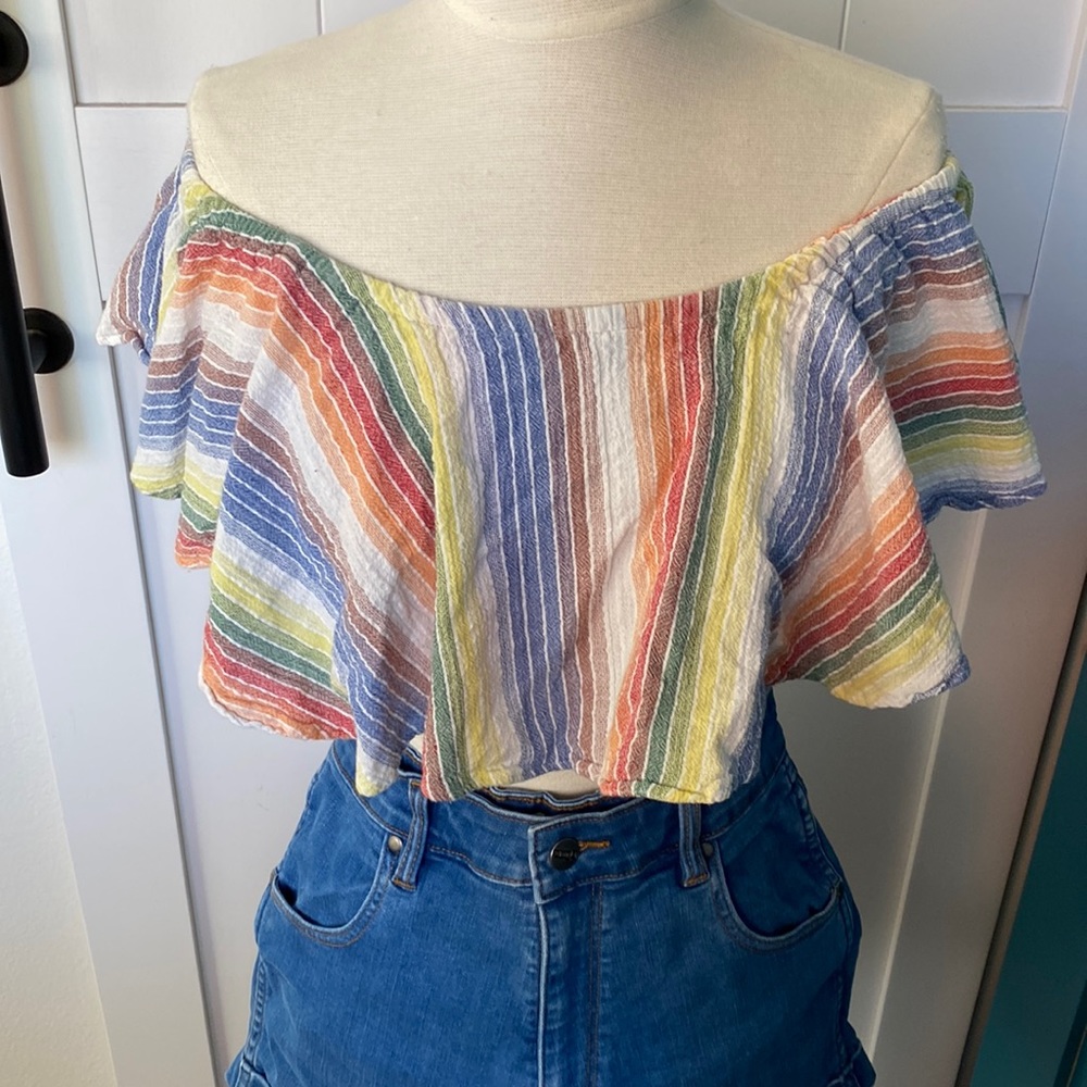 ASOS Rainbow Ruffled Over-the-Shoulder Crop Top